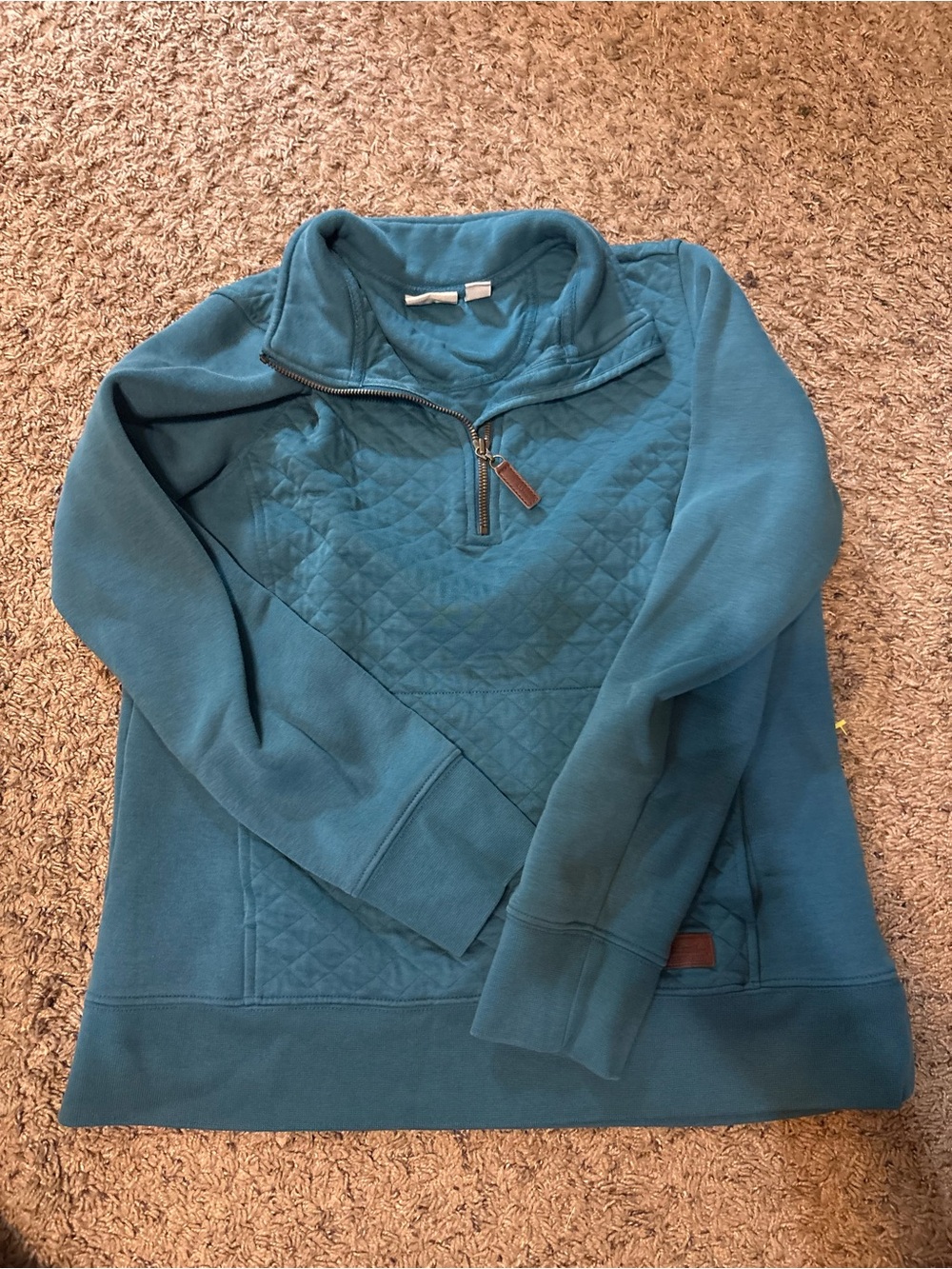 L.L. Bean Teal Quilted Half-Zip Pullover Hoodie